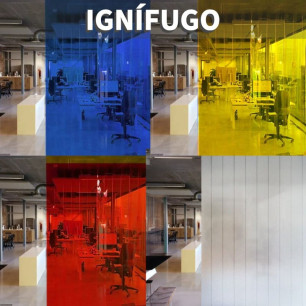 Cortina de tiras de PVC ignífugo azul, verde, amarelo, vermelho ou opalino